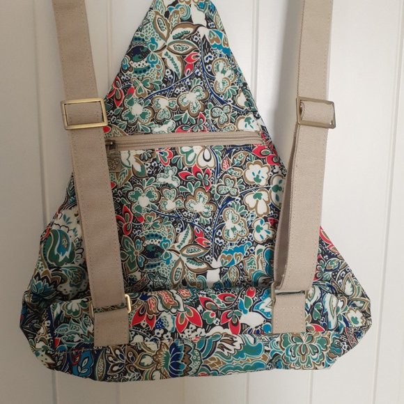 Black Butterfly Canvas Backpack in a Blue Floral Print - Picture 7 of 12